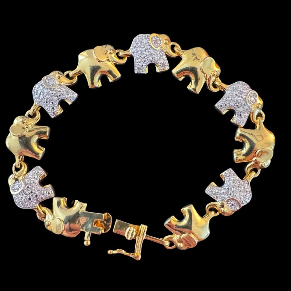 Gold Elephant Tennis Bracelet Signed BR KRN 8" Gold Tone Elephant Link Bracelet - Picture 5 of 8